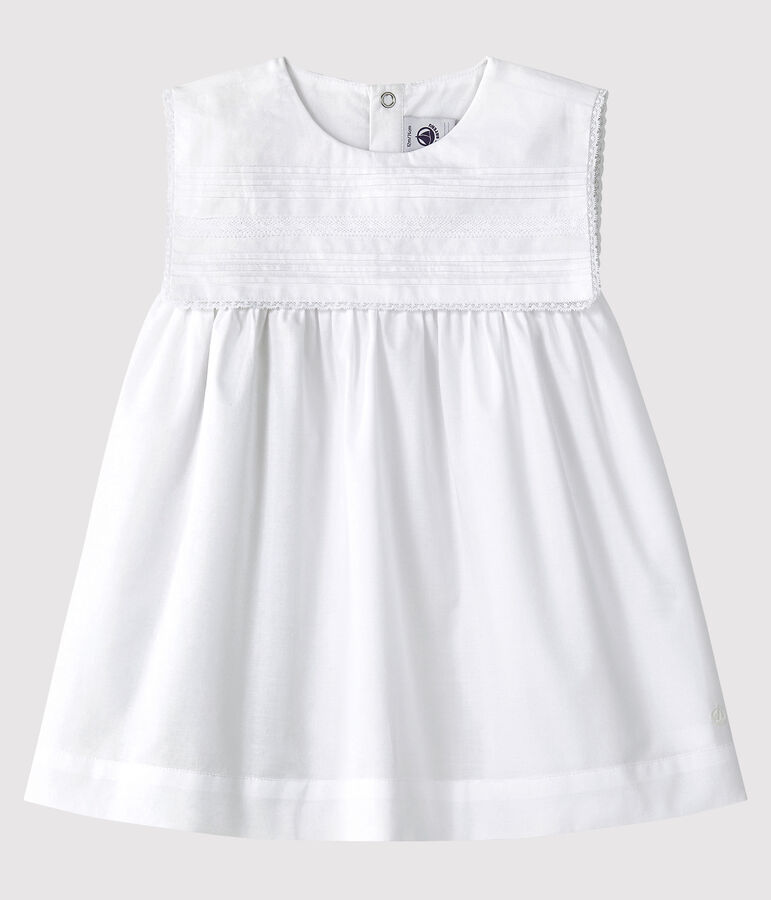 Robe c&eacute;r&eacute;monie sans manches en popeline b&eacute;b&eacute; fille blanc ECUME