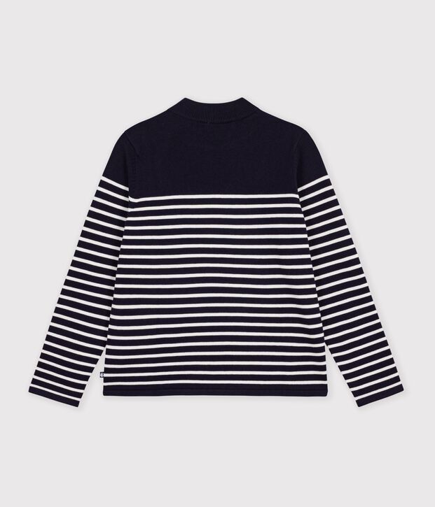 Pull esprit marin femme en laine et coton &agrave; rayures bleu/blanc