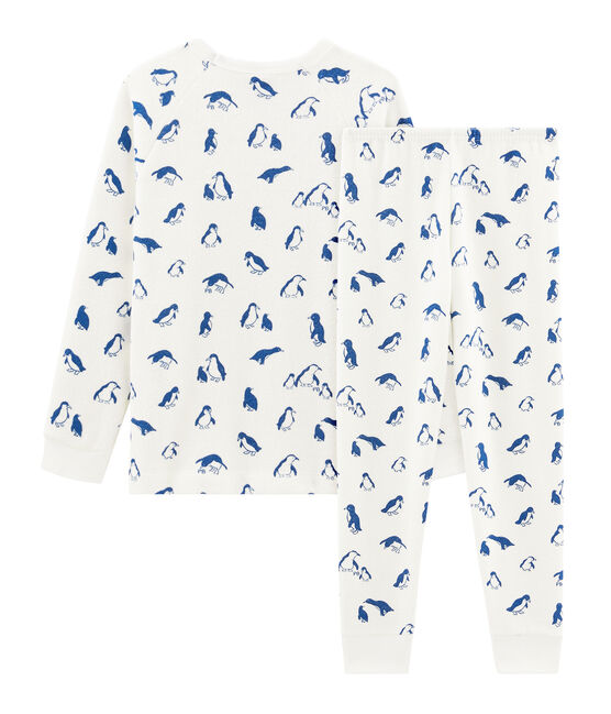 Pyjama mixte en bouclette éponge grattée extra chaude blanc MARSHMALLOW/bleu MAJOR