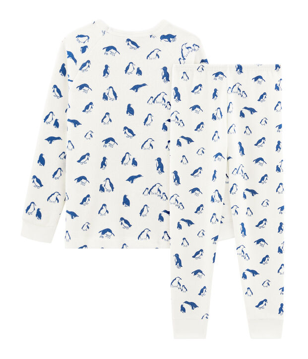 Pyjama mixte en bouclette &eacute;ponge gratt&eacute;e extra chaude blanc/bleu
