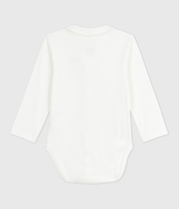 Body b&eacute;b&eacute; &agrave; col brod&eacute; et message en poitrine blanc/rose