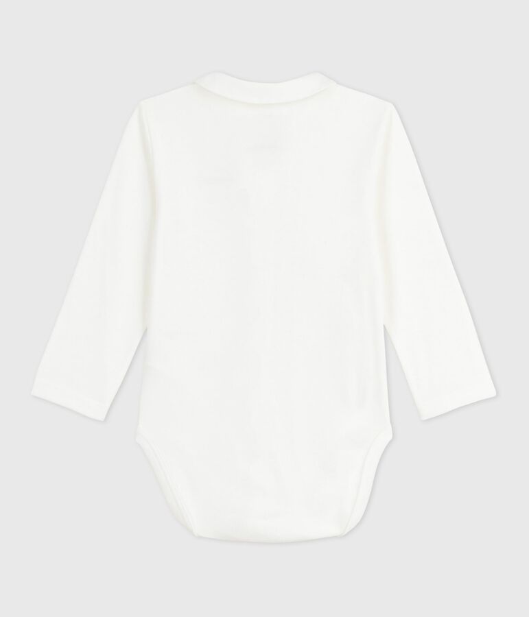Body b&eacute;b&eacute; &agrave; col brod&eacute; et message en poitrine blanc MARSHMALLOW/rose CHARME
