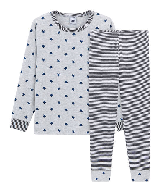 Pyjama petit garçon en côte gris POUSSIERE/blanc MULTICO