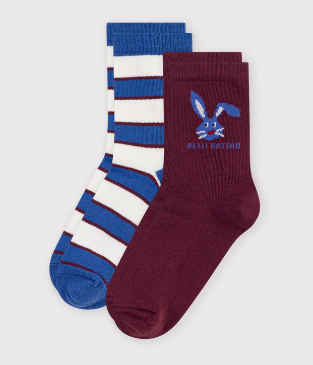 2 paires de chaussettes enfant en coton ray&eacute;es et motif animalier multicouleur