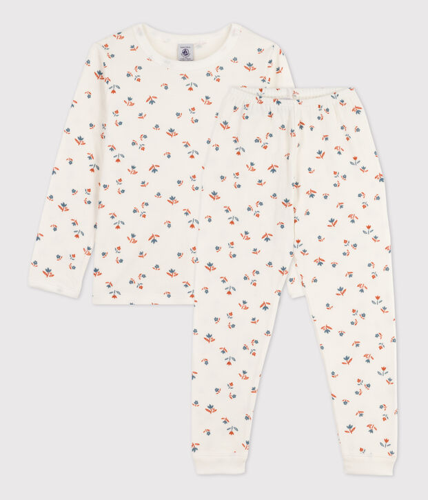 Pyjama fleur petite fille en tubique blanc/multicouleur