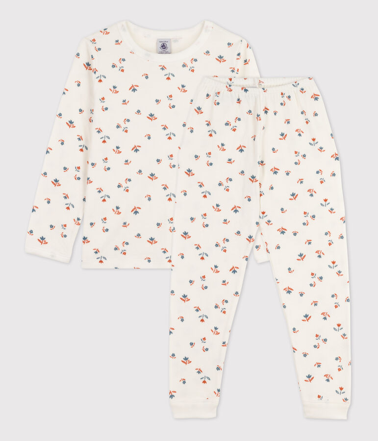 Pyjama fleur petite fille en tubique blanc MARSHMALLOW/blanc MULTICO