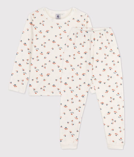 Pyjama fleur petite fille en tubique blanc MARSHMALLOW/blanc MULTICO