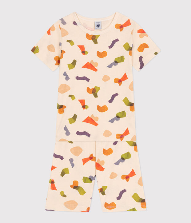 Pyjama short imprim&eacute; en coton enfant &eacute;cru/multicouleur