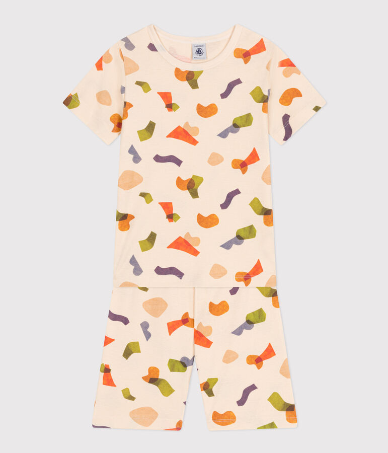 Pyjama short imprim&eacute; en coton enfant &eacute;cru/multicouleur