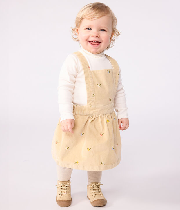 Robe b&eacute;b&eacute; en velours c&ocirc;tel&eacute; brod&eacute; de fleurs beige/multicouleur