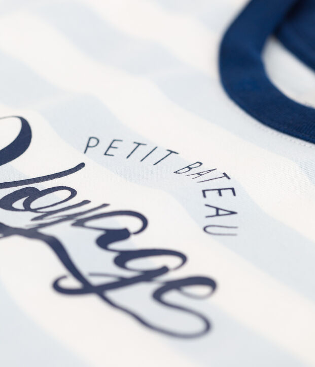 T-shirt manches courtes en coton enfant gar&ccedil;on bleu/blanc