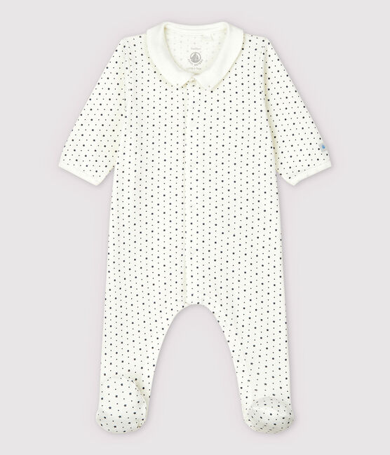 Dors-bien à col à petites étoiles bébé en coton biologique blanc MARSHMALLOW/gris TEMPETE