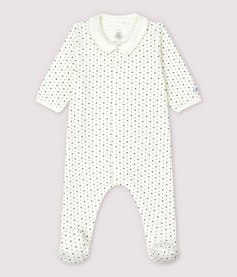 Dors-bien &agrave; col &agrave; petites &eacute;toiles b&eacute;b&eacute; en coton biologique blanc MARSHMALLOW/gris TEMPETE