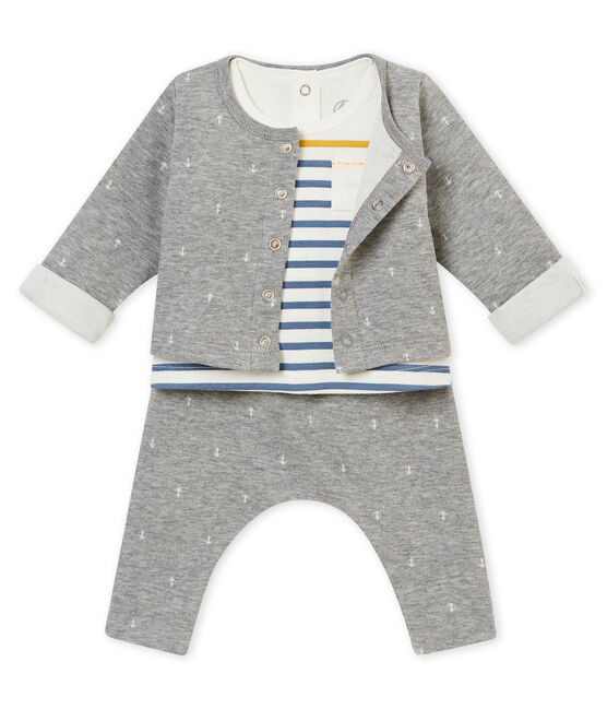 Ensemble trois pièces en tubique jacquard bébé garçon gris SUBWAY/blanc MULTICO