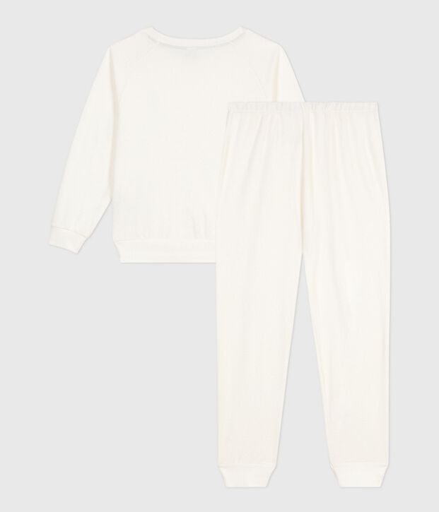 Pyjama femme en coton &eacute;ponge uni blanc cass&eacute;