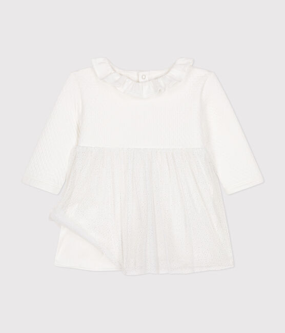 Robe en tubique et tulle bébé blanc MARSHMALLOW/gris ARGENT