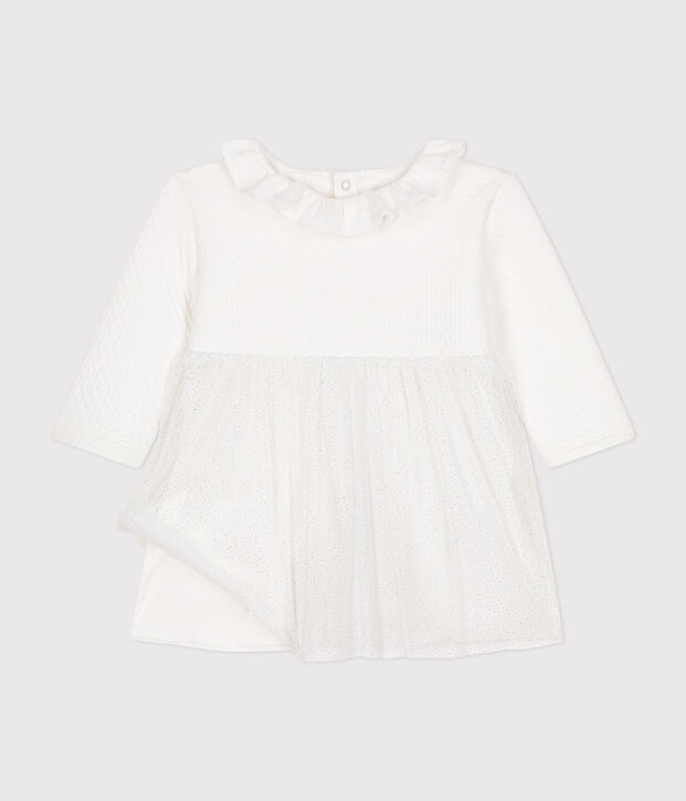Robe en tubique et tulle b&eacute;b&eacute; blanc/gris