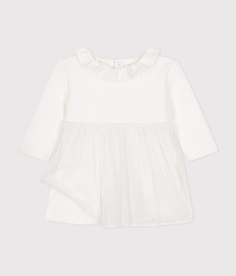 Robe en tubique et tulle b&eacute;b&eacute; blanc/gris