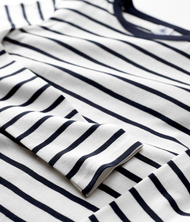 Tee-shirt L'ICONIQUE col rond en coton Femme blanc/bleu