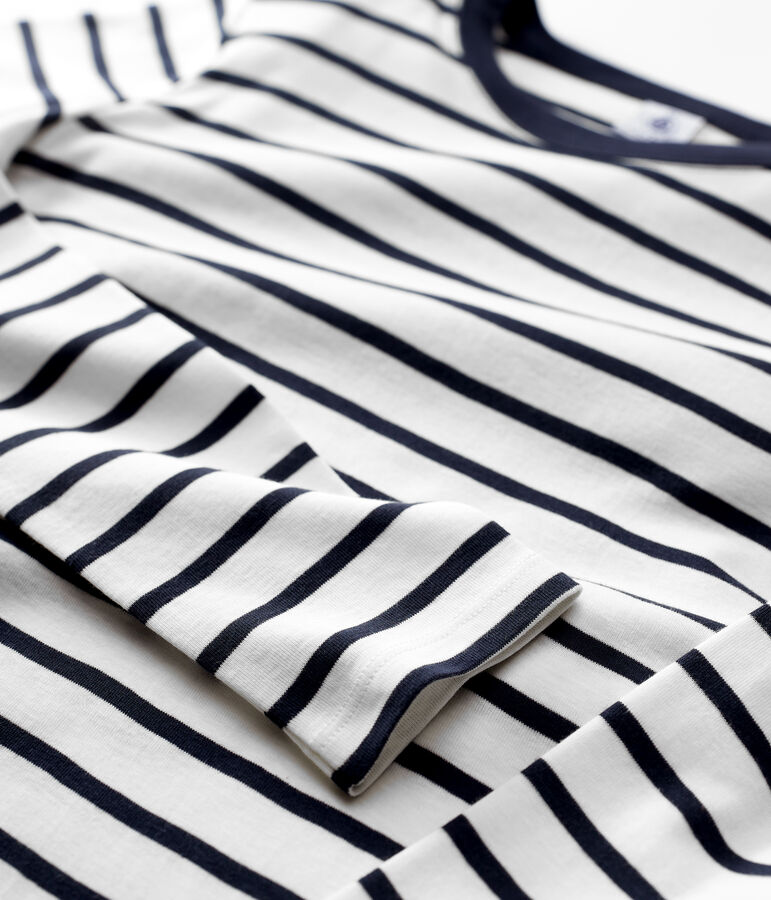 Tee-shirt L'ICONIQUE col rond en coton Femme blanc MARSHMALLOW/bleu SMOKING