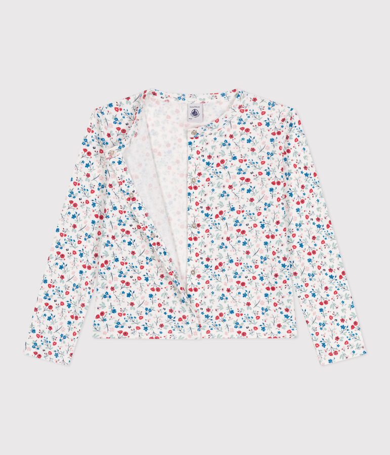 Cardigan enfant en coton fleuri blanc MARSHMALLOW/blanc MULTICO