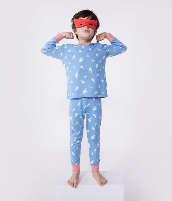 Pyjama déguisement enfant en coton phosphorescent avec cape bleu ALASKA/blanc MULTICO