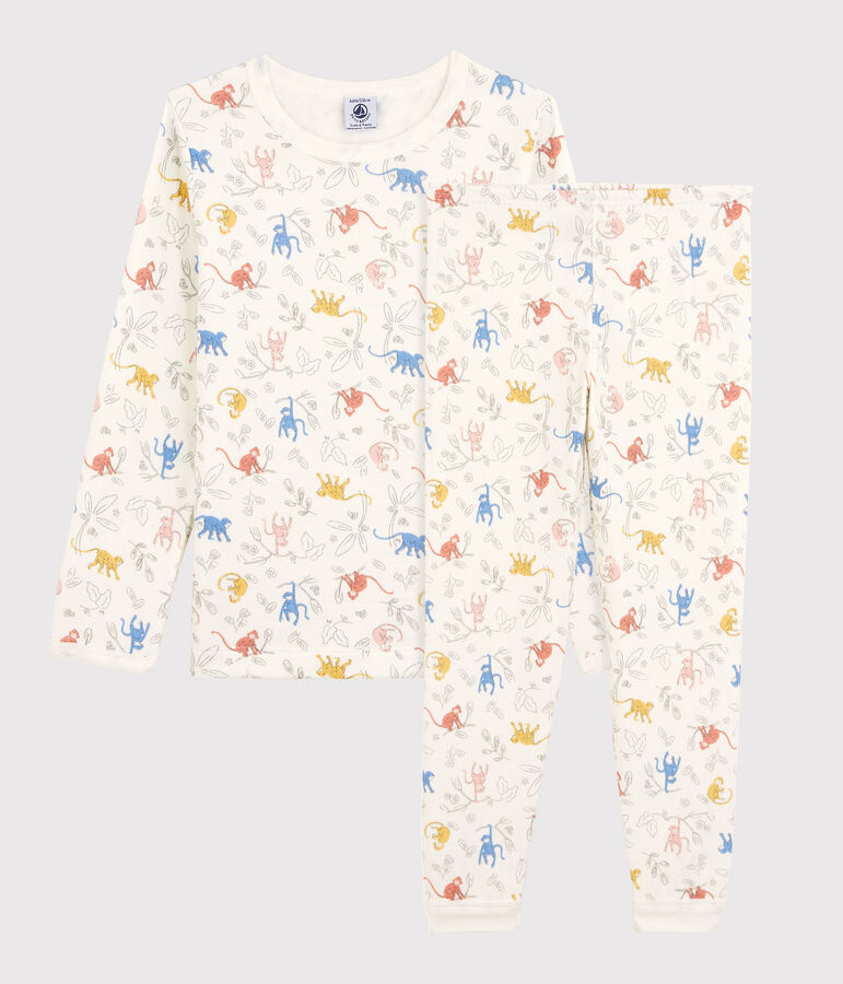 Pyjama singes multicolores en tubique enfant blanc MARSHMALLOW/blanc MULTICO