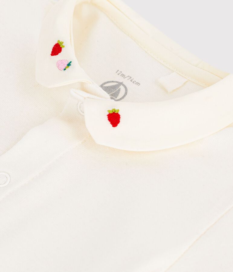 Body b&eacute;b&eacute; manches courtes en coton, d&eacute;tails brod&eacute;s &eacute;cru/rose