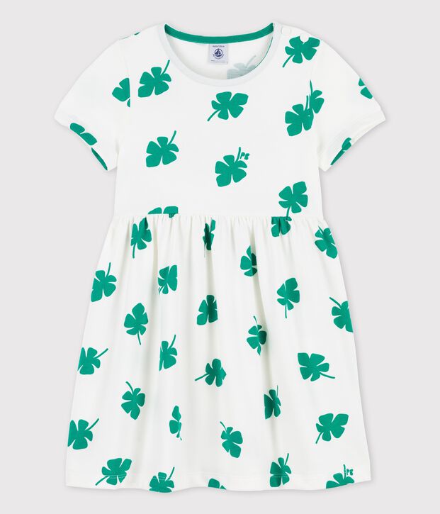 Robe manches courtes en molleton enfant fille blanc/vert