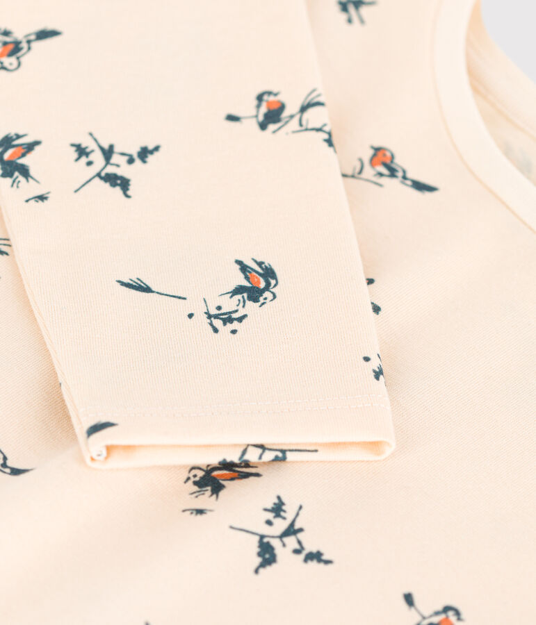 Tee-shirt manches longues en coton imprim&eacute; fleuri enfant fille &eacute;cru/multicouleur