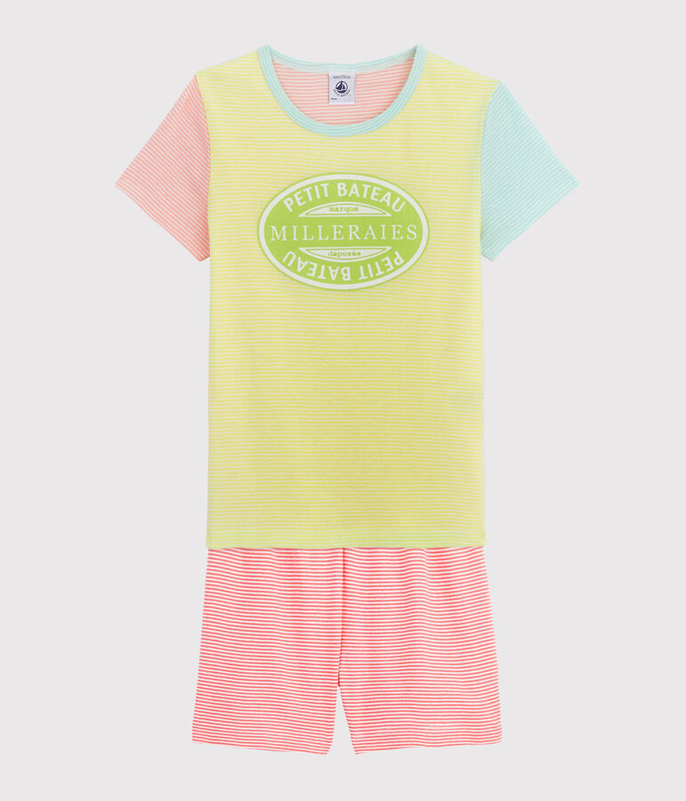 Pyjacourt ray&eacute; multicolore petite fille en c&ocirc;te jaune SUNNY/blanc MULTICO