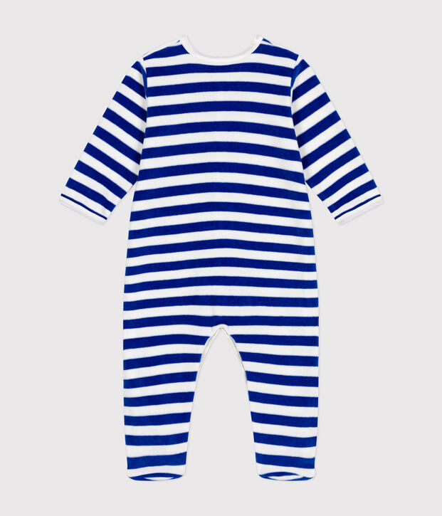 Pyjama de No&euml;l en velours b&eacute;b&eacute; bleu/blanc