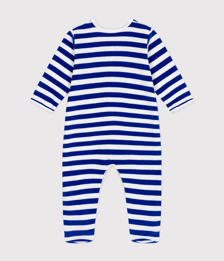 Pyjama de No&euml;l en velours b&eacute;b&eacute; bleu/blanc