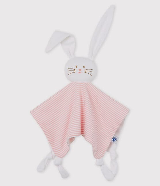 Doudou lapin bébé en coton rose CHARME/blanc MARSHMALLOW