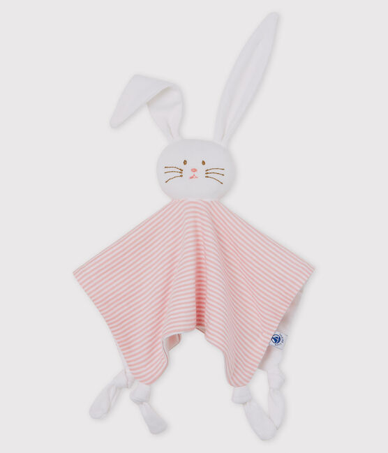Doudou lapin bébé en côte rose CHARME/blanc MARSHMALLOW