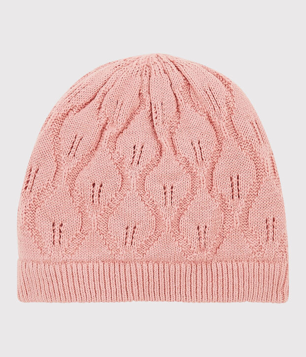 Bonnet en laine et coton pour b&eacute;b&eacute;. rose