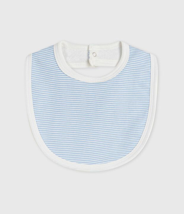 Bavoir naissance en coton &agrave; rayures bleu/blanc