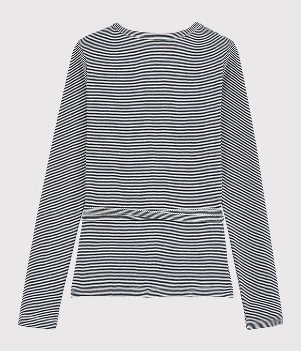 Cardigan cache-c&oelig;ur en coton ray&eacute; Femme bleu/blanc