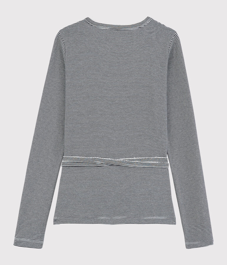 Cardigan cache-c&oelig;ur en coton ray&eacute; Femme bleu SMOKING/blanc MARSHMALLOW