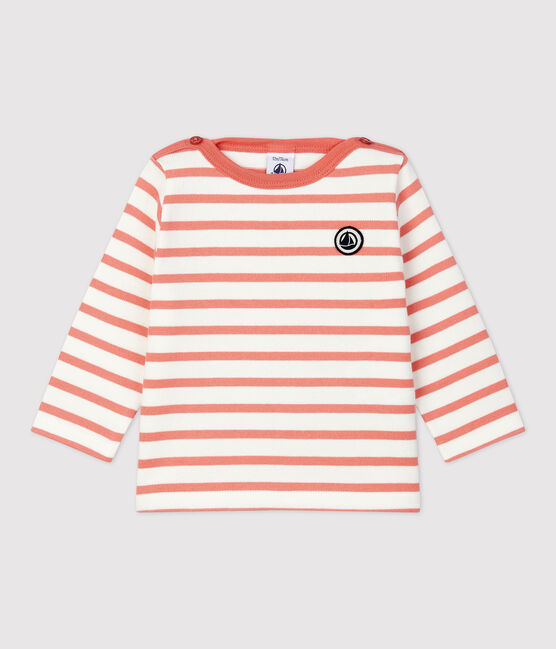 Marinière en jersey épais de coton bébé blanc MARSHMALLOW/ PAPAYE