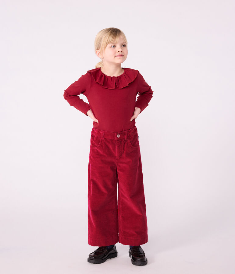 Tee-shirt enfant manches longues en coton uni rouge AMARANTE