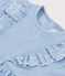 Robe b&eacute;b&eacute; manches courtes en chambray, brod&eacute;e de c&oelig;urs bleu