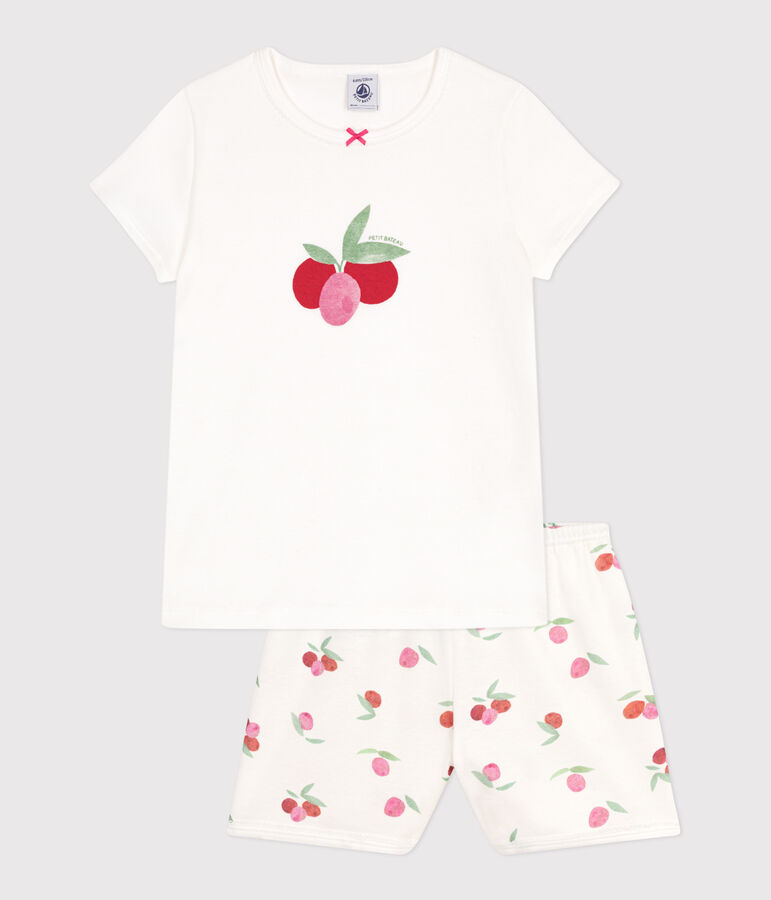 Pyjama short enfant en coton imprim&eacute; fruits blanc MARSHMALLOW/blanc MULTICO