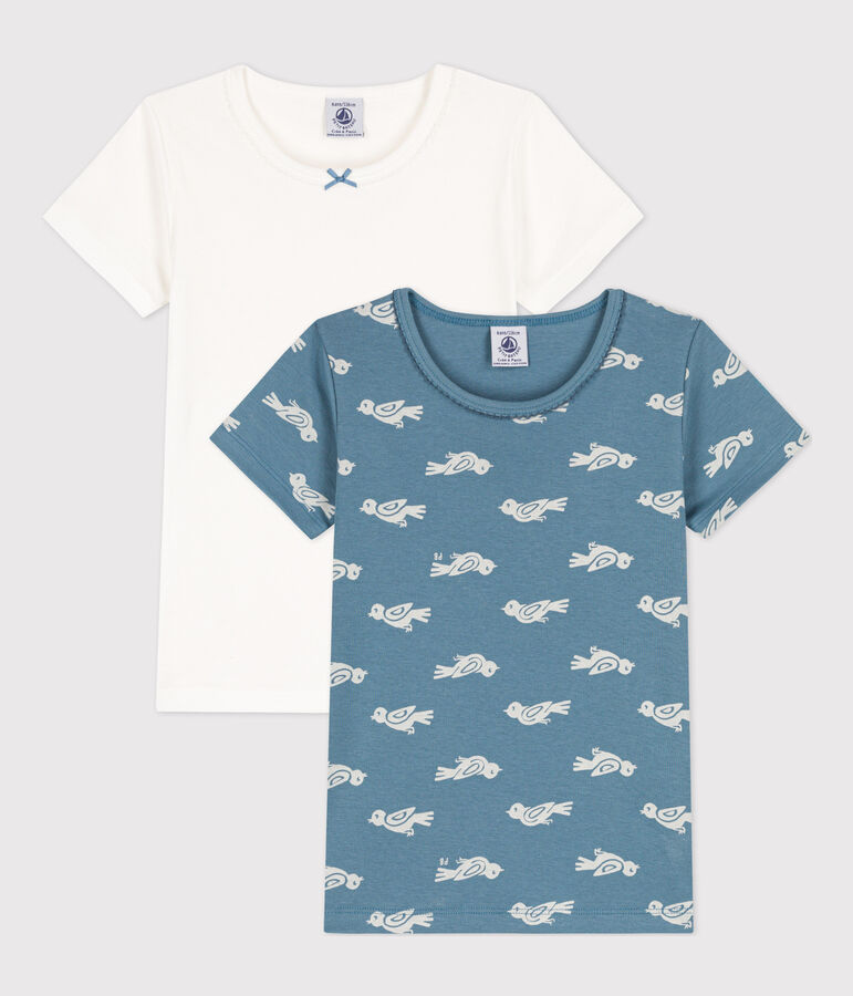 Lot de 2 tee-shirts manches courtes oiseau petite fille en coton multicouleur