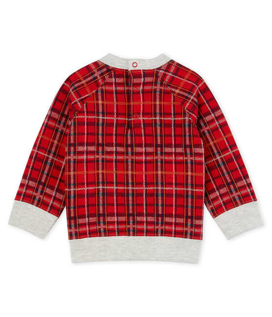Sweatshirt bébé garçon en maille à carreaux rouge TERKUIT/blanc MULTICO CN