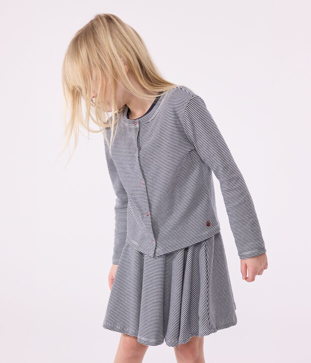 Cardigan enfant en coton &agrave; rayures bleu/blanc