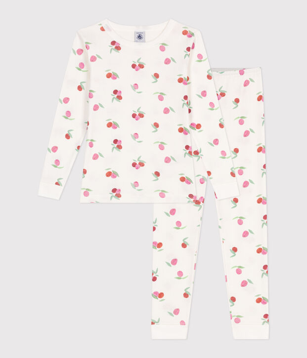 Pyjama tr&egrave;s ajust&eacute; enfant en coton imprim&eacute; blanc/rose/multicouleur