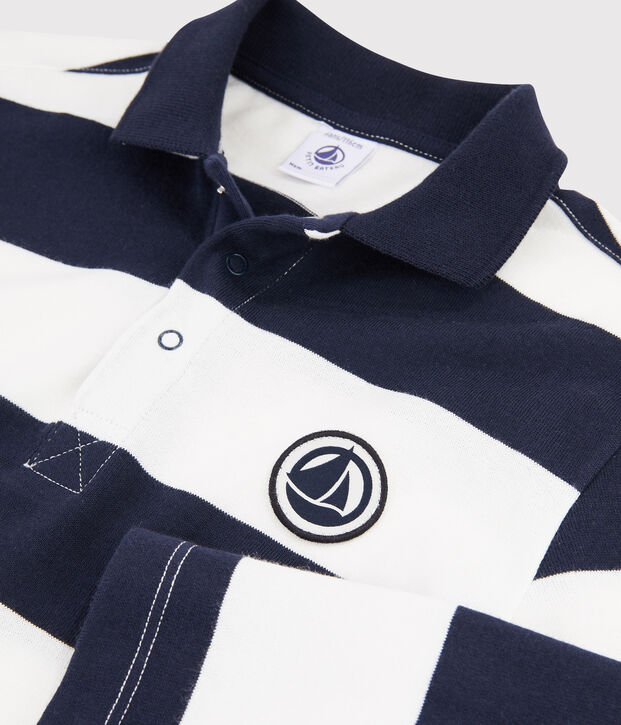 Polo manches longues enfant gar&ccedil;on bleu/blanc