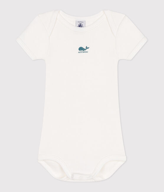 Body manches courtes en coton uni bébé blanc MARSHMALLOW
