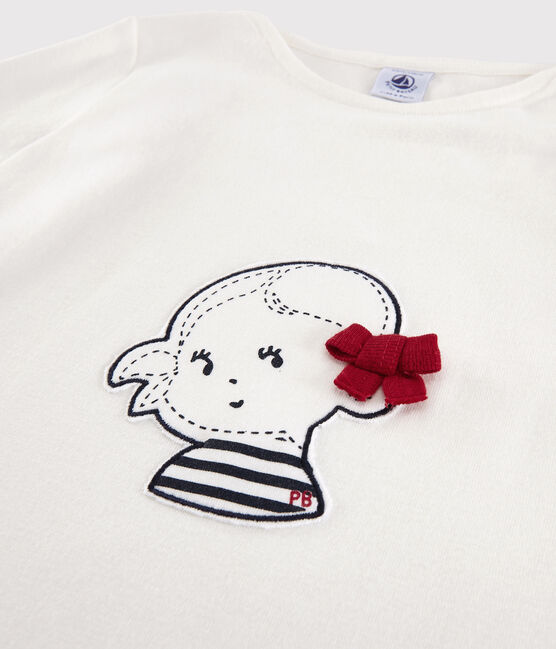 Tee-shirt manches courtes en coton enfant fille blanc MARSHMALLOW